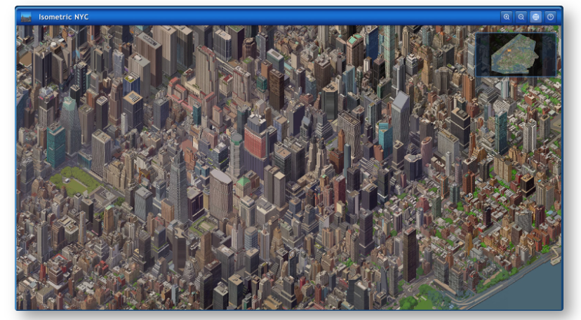 A screenshot of "Isometric NYC," a SimCity-like 3D model of the city